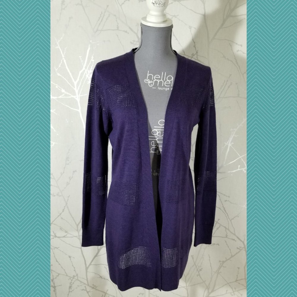 Ellen Tracy 100% Merino Wool Mesh Knit Open Cardigan